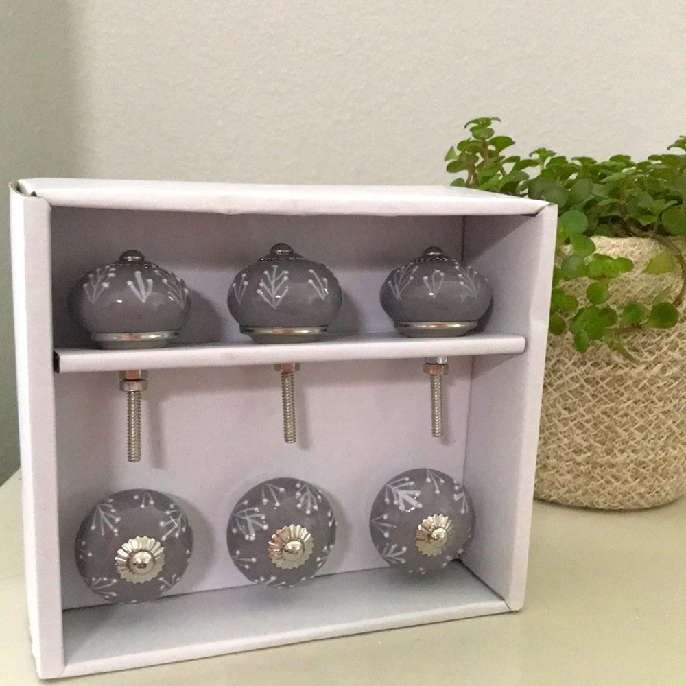 Drawer Knobs Pulls Dark Gray Ceramic Set of 6 - Picture 2 of 4